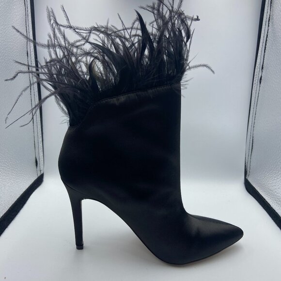 Jessica Simpson Shoes - Jessica Simpson Black Satin Women's Prixey Fashion Feather Booties Size …